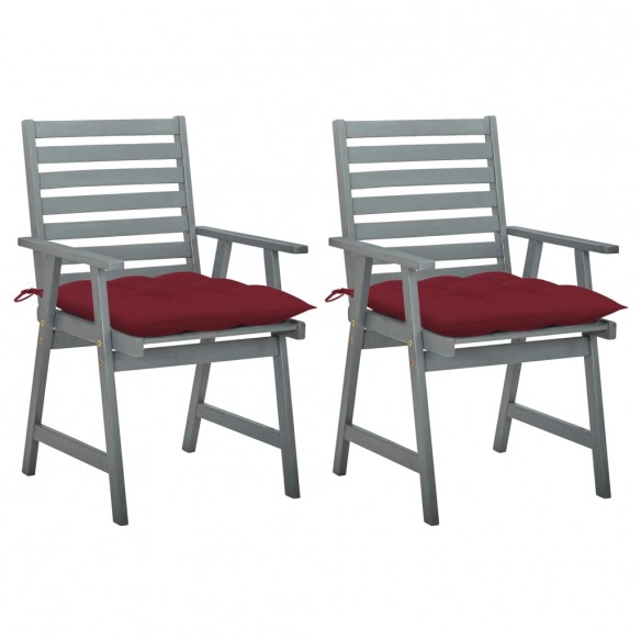 Chaises à dîner d'extérieur 2 pcs avec coussins Acacia massif