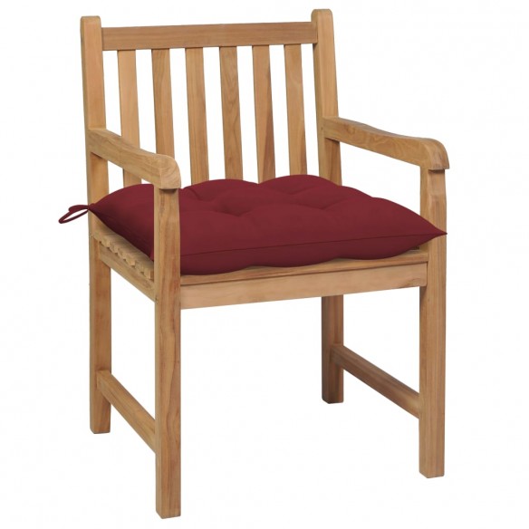 Chaises de jardin 2 pcs avec coussins bordeaux Teck massif