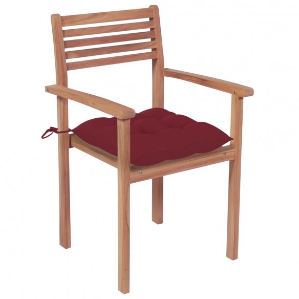 Chaises de jardin 2 pcs avec coussins bordeaux Teck massif