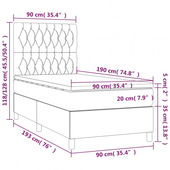 Cadre de lit avec matelas Noir 90x190 cm Velours