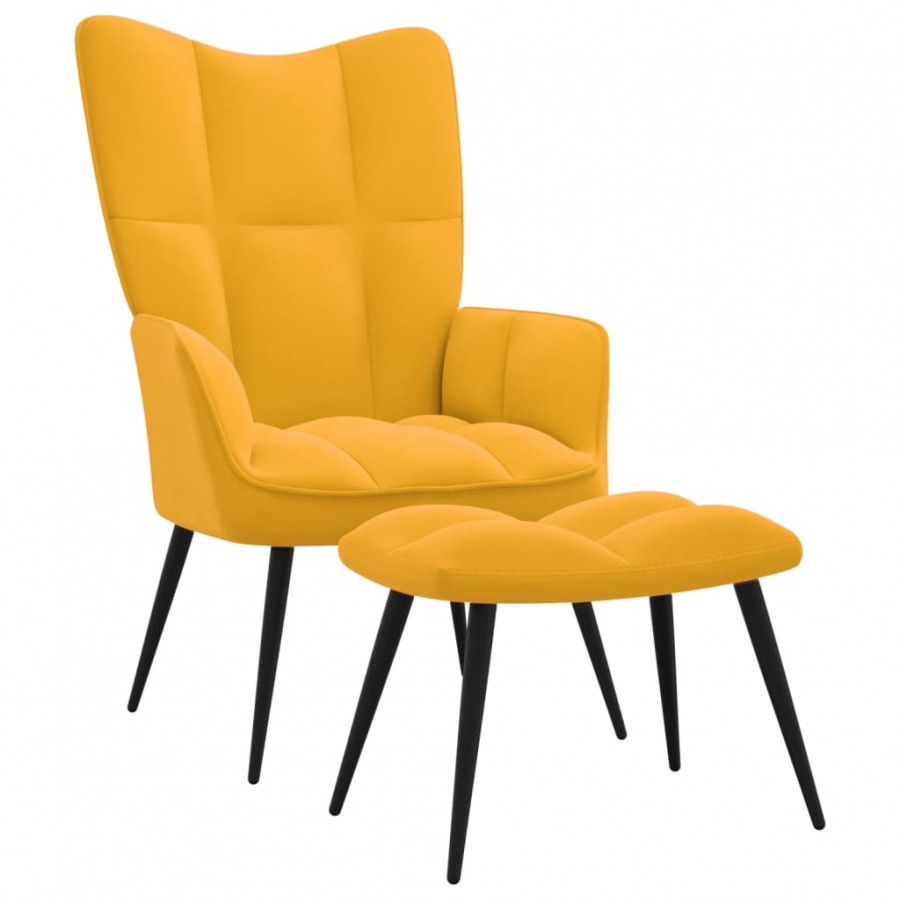 Chaise de relaxation avec repose-pied Jaune moutarde Velours