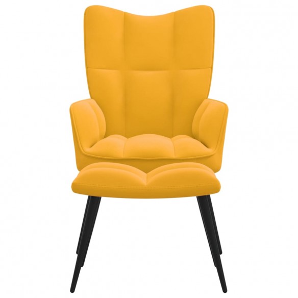 Chaise de relaxation avec repose-pied Jaune moutarde Velours