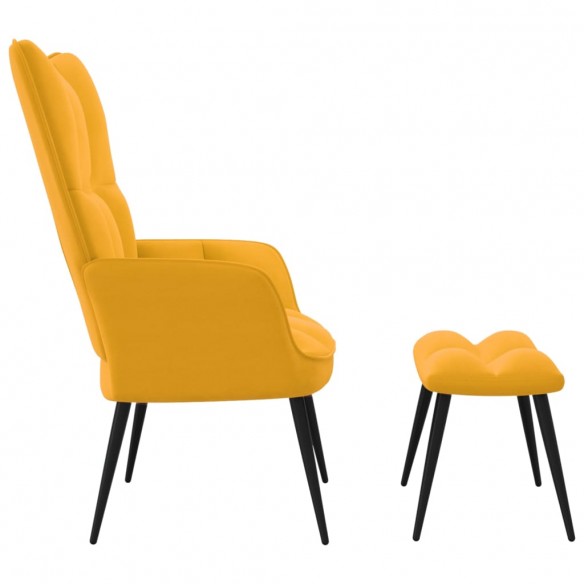 Chaise de relaxation avec repose-pied Jaune moutarde Velours