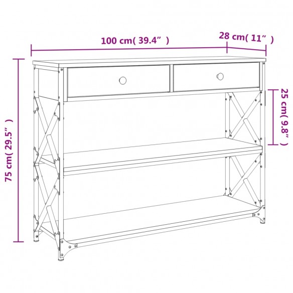 Table console sonoma gris 100x28x75 cm bois d'ingénierie