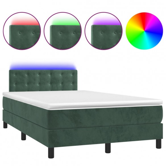 Cadre de lit avec matelas LED vert foncé 120x190 cm