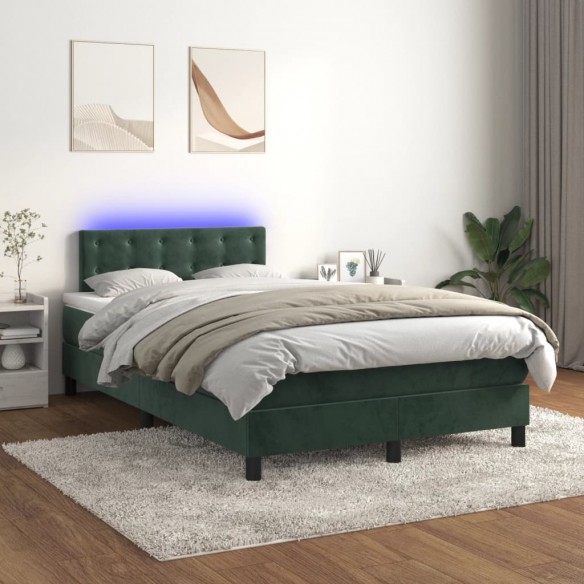 Cadre de lit avec matelas LED vert foncé 120x190 cm