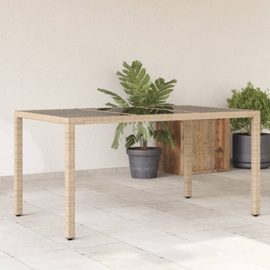 Table de jardin avec dessus en verre beige résine tressée