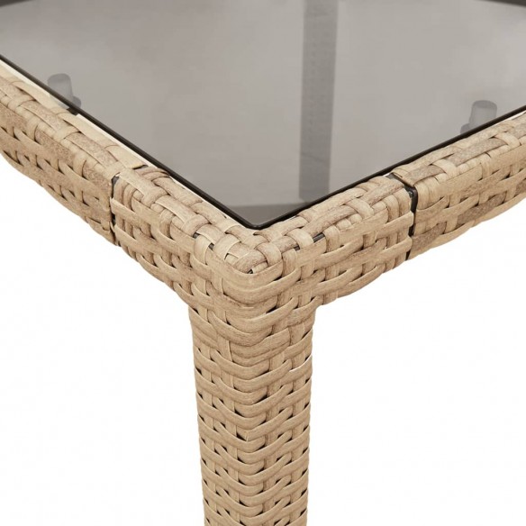 Table de jardin avec dessus en verre beige résine tressée