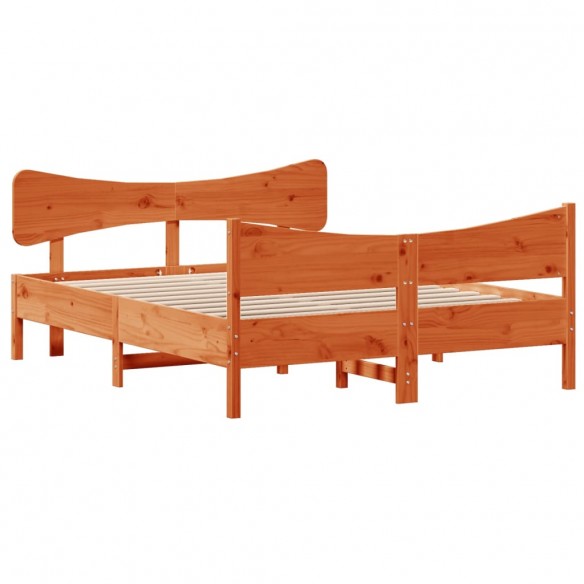 Cadre de lit avec tête de lit cire marron 140x190cm bois de pin