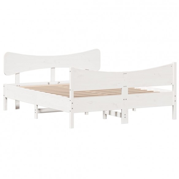 Cadre de lit avec tête de lit blanc 135x190 cm bois pin massif