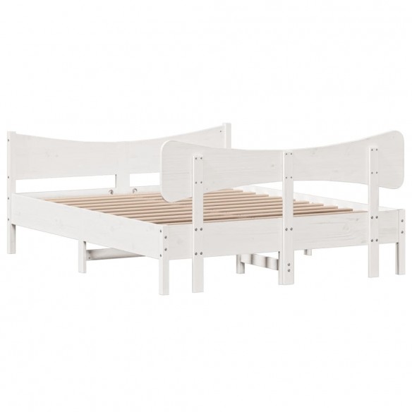 Cadre de lit avec tête de lit blanc 135x190 cm bois pin massif