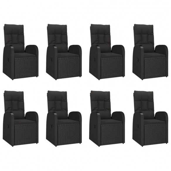 Ensemble à manger de jardin 9pcs coussins noir résine tressée