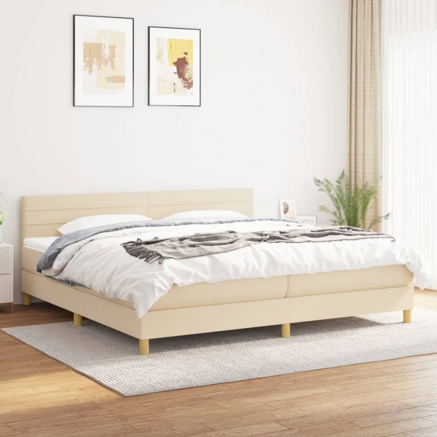 Cadre de lit avec matelas Crème 200x200 cm Tissu