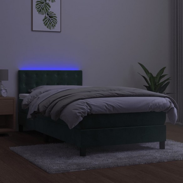 Cadre de lit avec matelas LED Vert foncé 100x200 cm