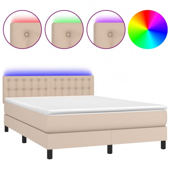 Cadre de lit avec matelas LED Cappuccino 140x200 cm