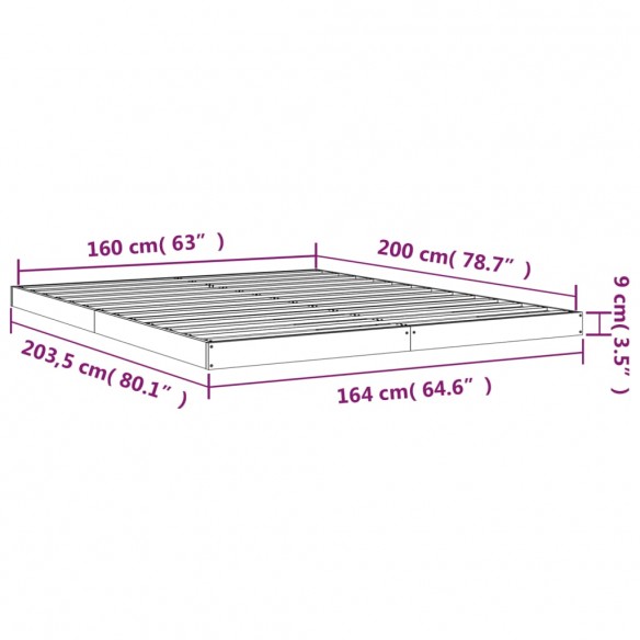 Cadre de lit 160x200 cm bois de pin massif