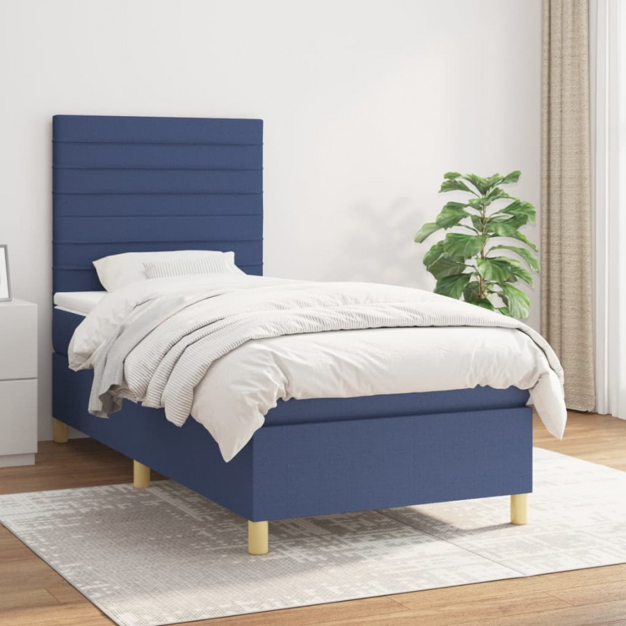 Cadre de lit avec matelas Bleu 80x200 cm Tissu