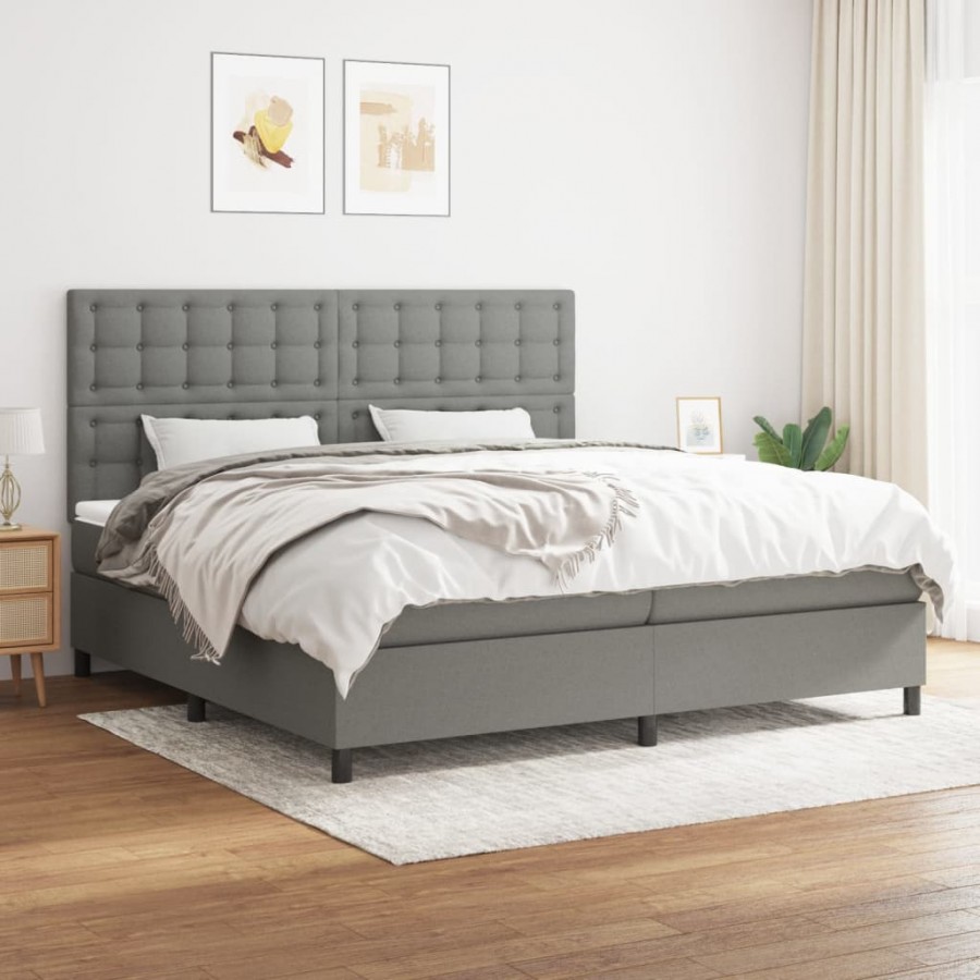 Cadre de lit avec matelas Gris foncé 200x200cm Tissu