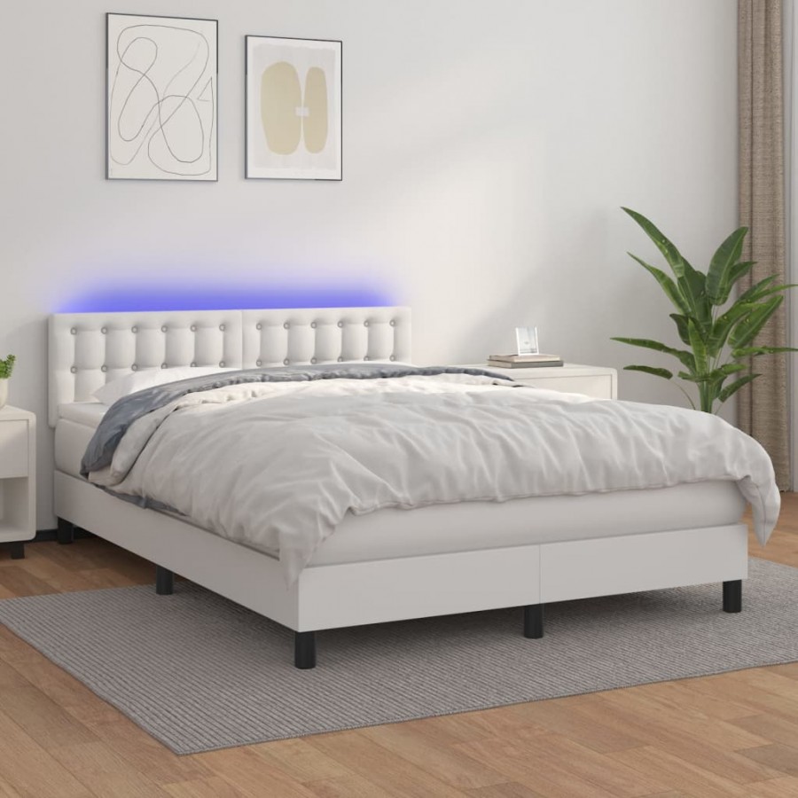 Cadre de lit avec matelas et LED Blanc 140x200 cm