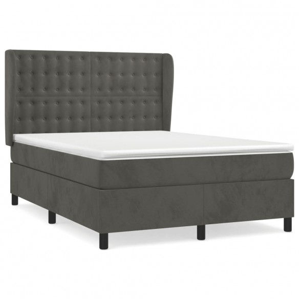 Cadre de lit et matelas Gris foncé 140x200cm Velours