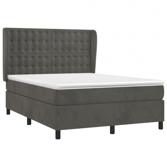 Cadre de lit et matelas Gris foncé 140x200cm Velours