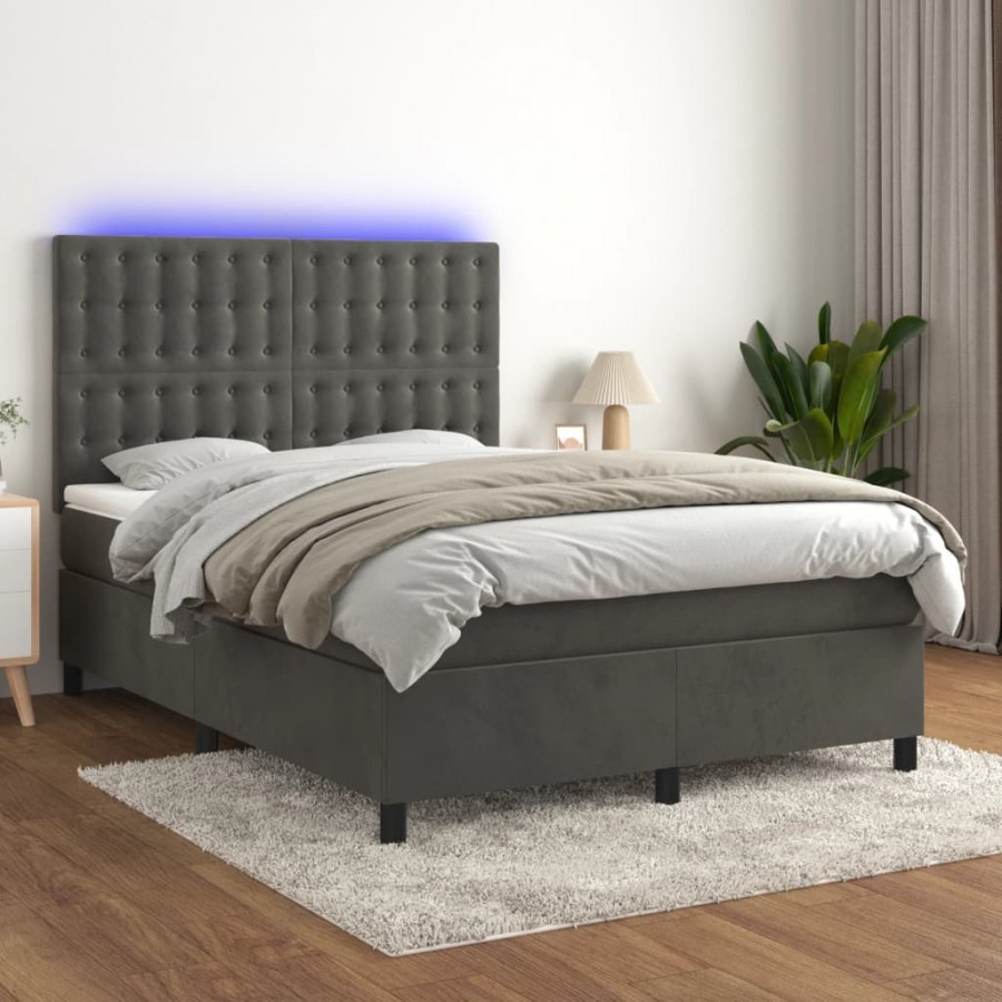 Cadre de lit matelas et LED Gris foncé 140x200 cm