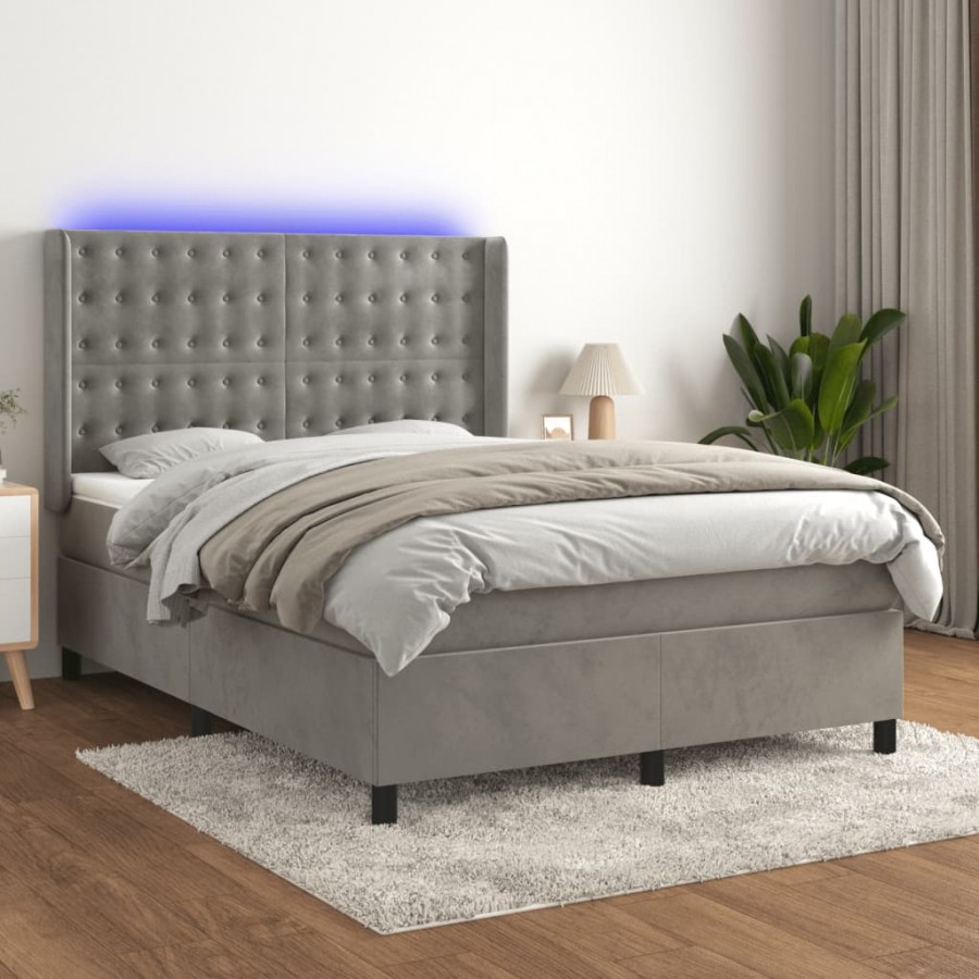 Cadre de lit matelas et LED Gris clair 140x190 cm