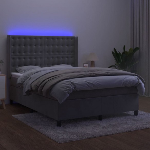 Cadre de lit matelas et LED Gris clair 140x190 cm