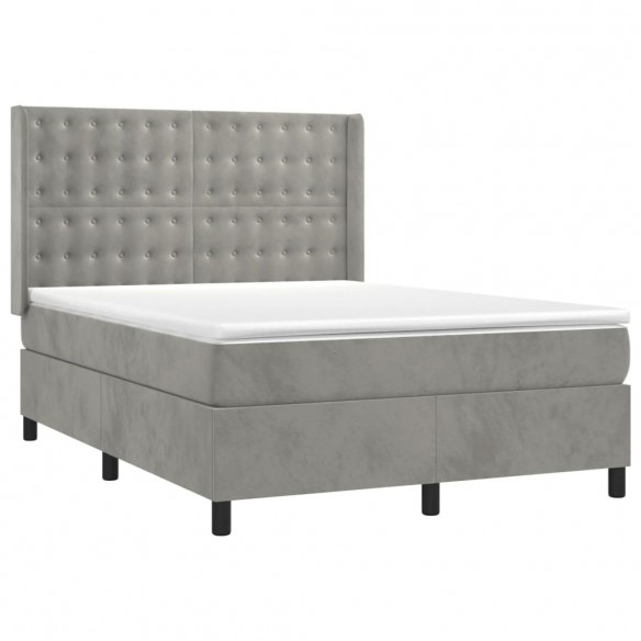 Cadre de lit matelas et LED Gris clair 140x190 cm