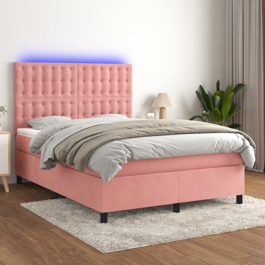 Cadre de lit matelas et LED Rose 140x190 cm Velours