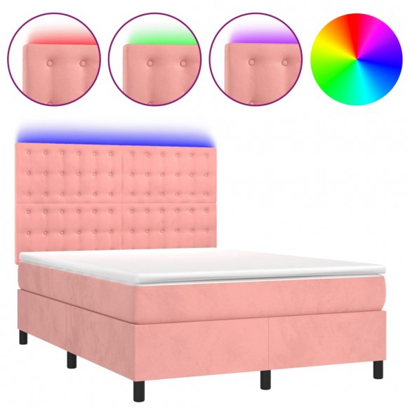 Cadre de lit matelas et LED Rose 140x190 cm Velours