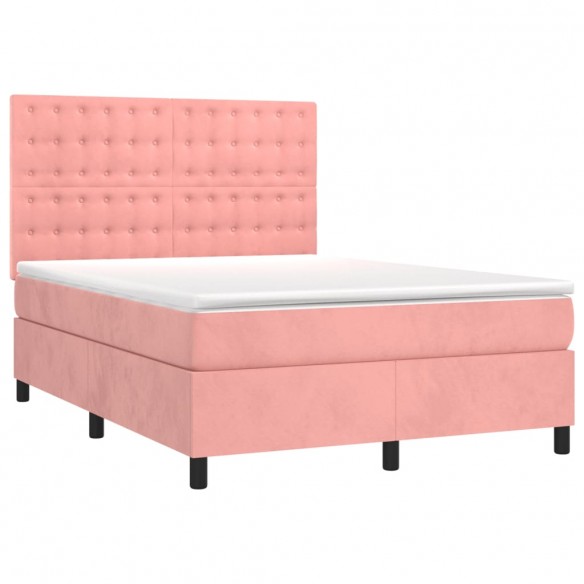 Cadre de lit matelas et LED Rose 140x190 cm Velours