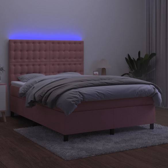 Cadre de lit matelas et LED Rose 140x190 cm Velours