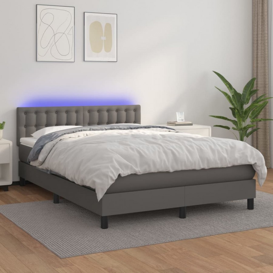 Cadre de lit avec matelas et LED Gris 140x200 cm