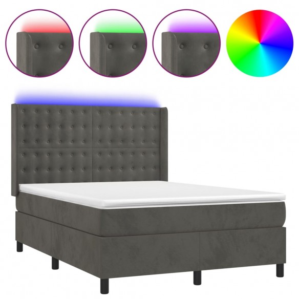 Cadre de lit matelas et LED Gris foncé 140x200 cm