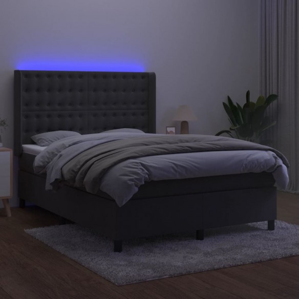 Cadre de lit matelas et LED Gris foncé 140x200 cm