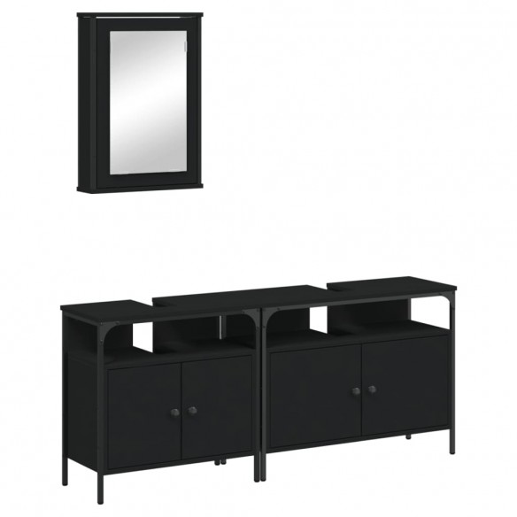 Ensemble de meubles salle de bain 3 pcs noir bois d'ingénierie