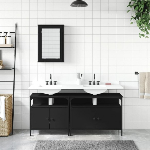 Ensemble de meubles salle de bain 3 pcs noir bois d'ingénierie