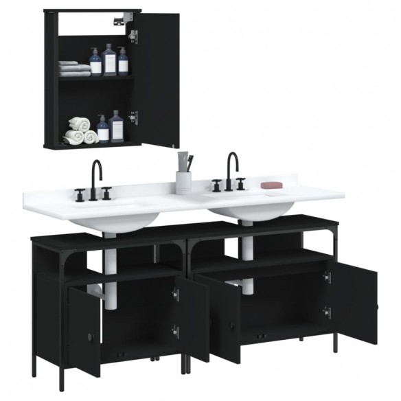 Ensemble de meubles salle de bain 3 pcs noir bois d'ingénierie