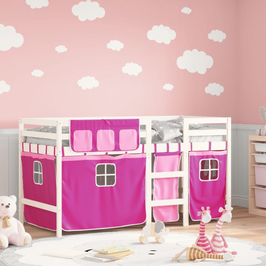 Lit mezzanine enfants et rideaux rose...