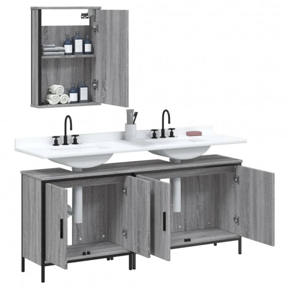 Ensemble de meubles de salle de bain 3 pcs Sonoma gris