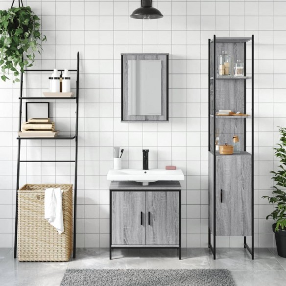 Ensemble de meubles de salle de bain 3 pcs Sonoma gris