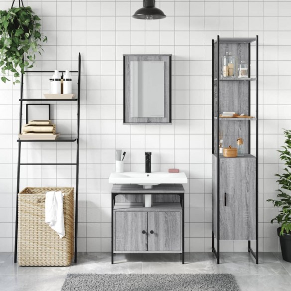 Ensemble de meubles de salle de bain 3 pcs Sonoma gris