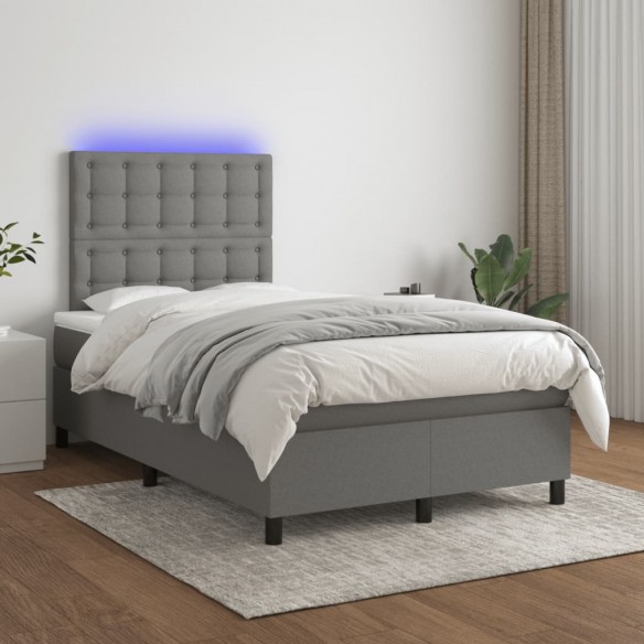 Cadre de lit matelas LED gris foncé 120x190 cm tissu