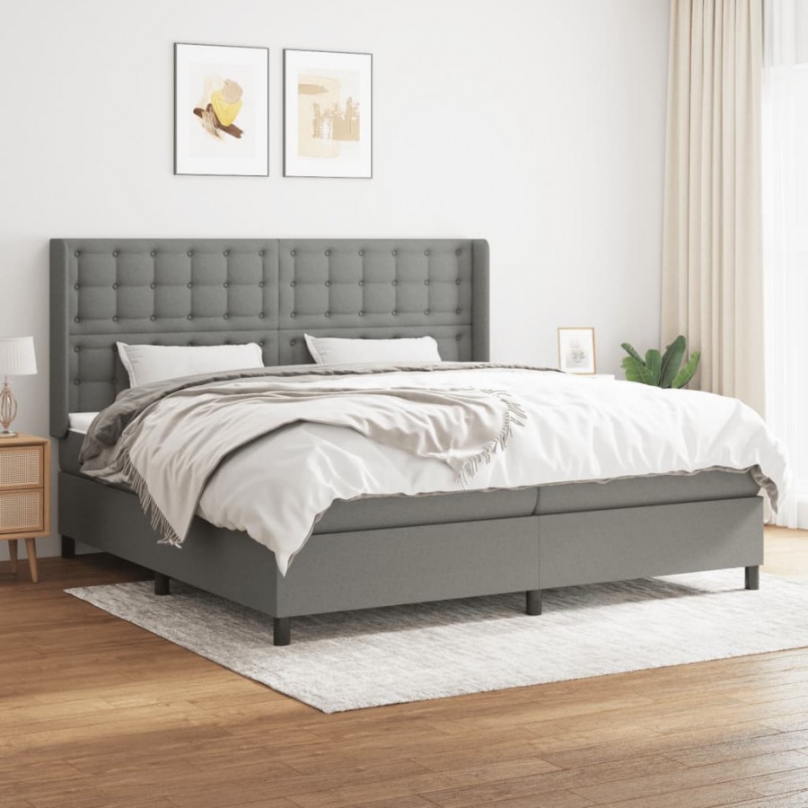 Cadre de lit avec matelas Gris foncé 200x200cm Tissu