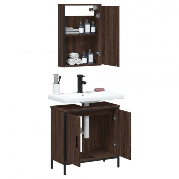 Ensemble de meubles de salle de bain 2 pcs Chêne marron