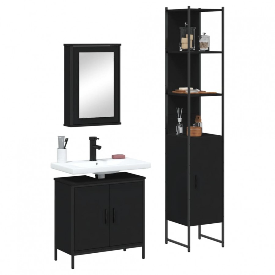 Ensemble de meubles salle de bain 3 pcs noir bois d'ingénierie