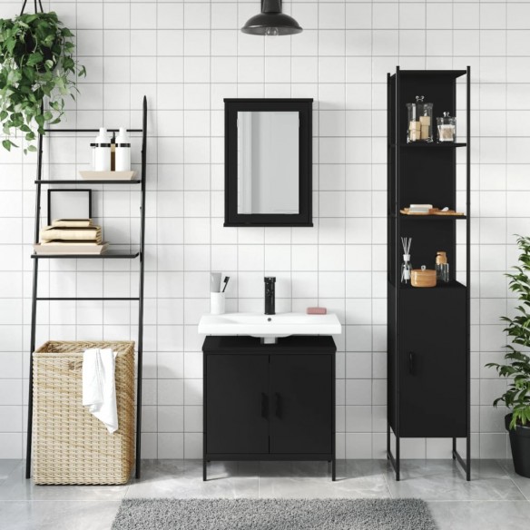 Ensemble de meubles salle de bain 3 pcs noir bois d'ingénierie