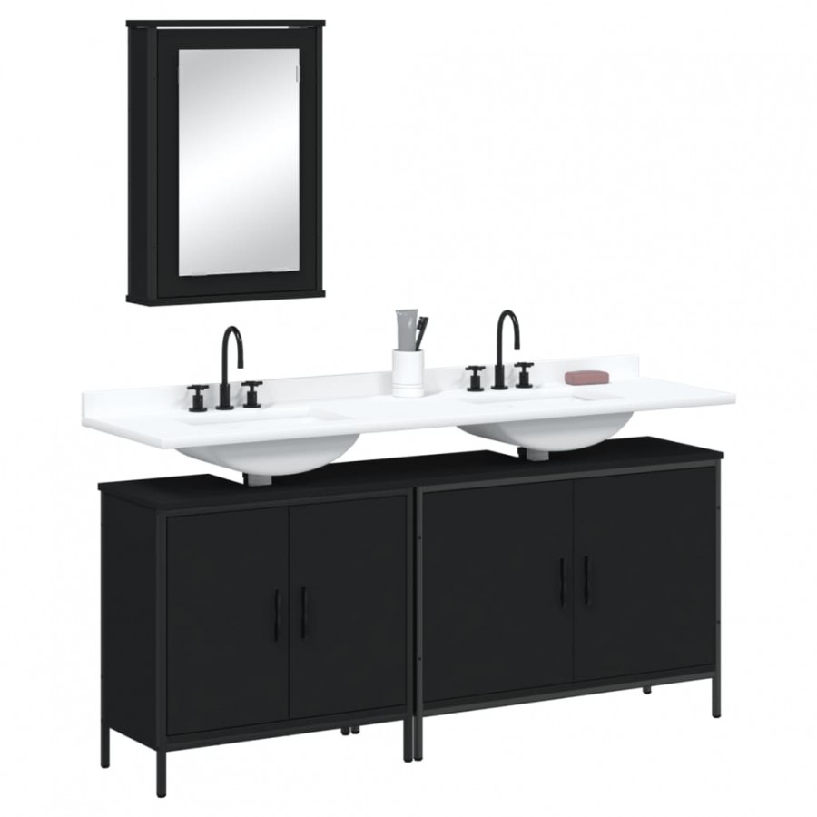 Ensemble de meubles salle de bain 3 pcs noir bois d'ingénierie