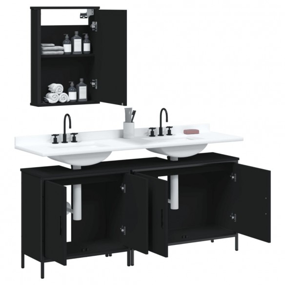 Ensemble de meubles salle de bain 3 pcs noir bois d'ingénierie